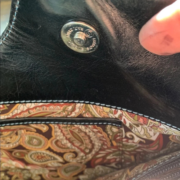 Nordstrom Black Leather Blue Stitching Casual Tote Bag Paisley Lining Lg Pockets - Picture 11 of 14
